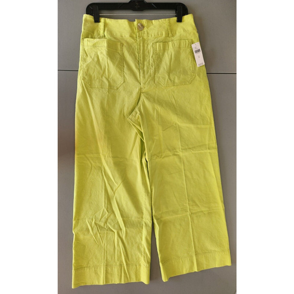 NWD Anthropologie Maeve The Colette Wide Leg Crop Pants Size 31 CHARTREUSE - Picture 2 of 13